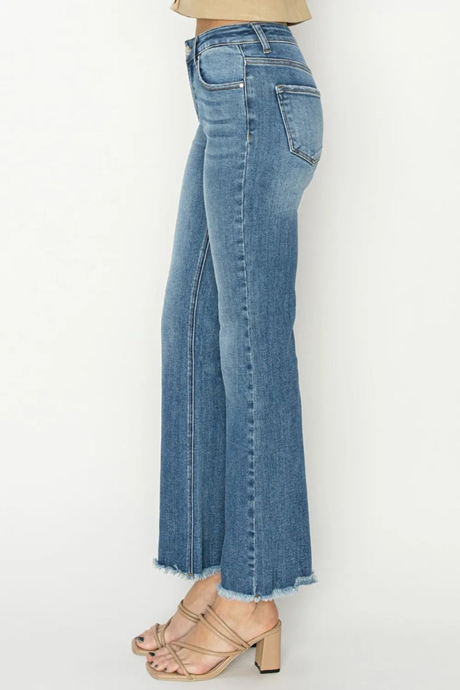 RISEN Mid - Rise Frayed Hem Bootcut Jeans - THE AMERICAN BLUE
