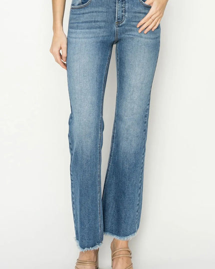 RISEN Mid - Rise Frayed Hem Bootcut Jeans - THE AMERICAN BLUE