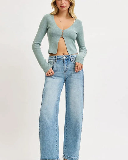 RISEN Mid Rise Wide Barrel Transferable Leg Snap Jeans - THE AMERICAN BLUE