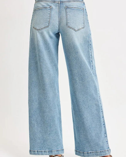 RISEN Mid Rise Wide Barrel Transferable Leg Snap Jeans - THE AMERICAN BLUE