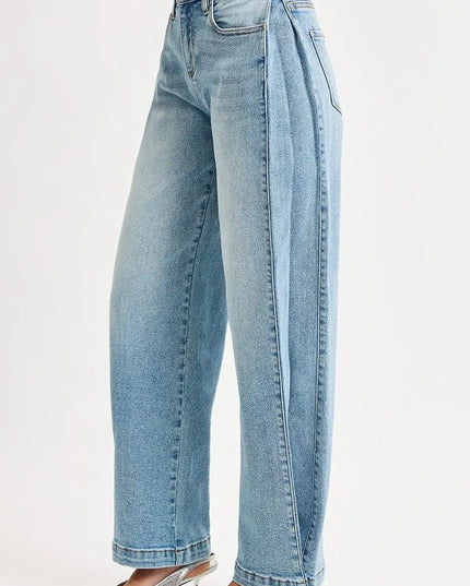 RISEN Mid Rise Wide Barrel Transferable Leg Snap Jeans - THE AMERICAN BLUE