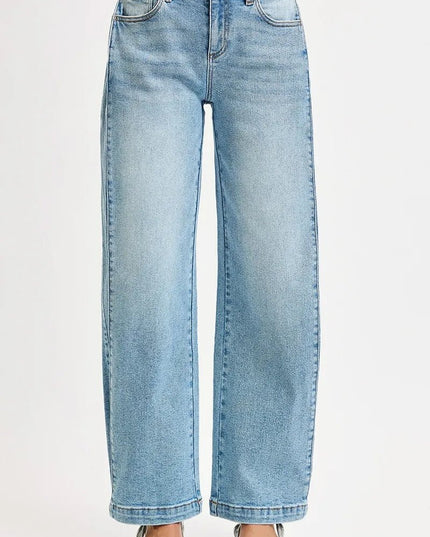 RISEN Mid Rise Wide Barrel Transferable Leg Snap Jeans - THE AMERICAN BLUE