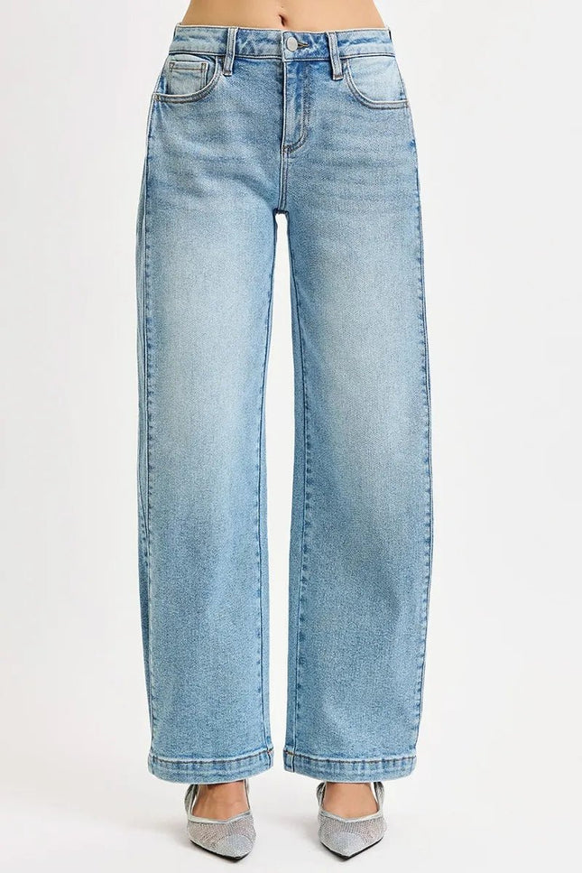 RISEN Mid Rise Wide Barrel Transferable Leg Snap Jeans - THE AMERICAN BLUE