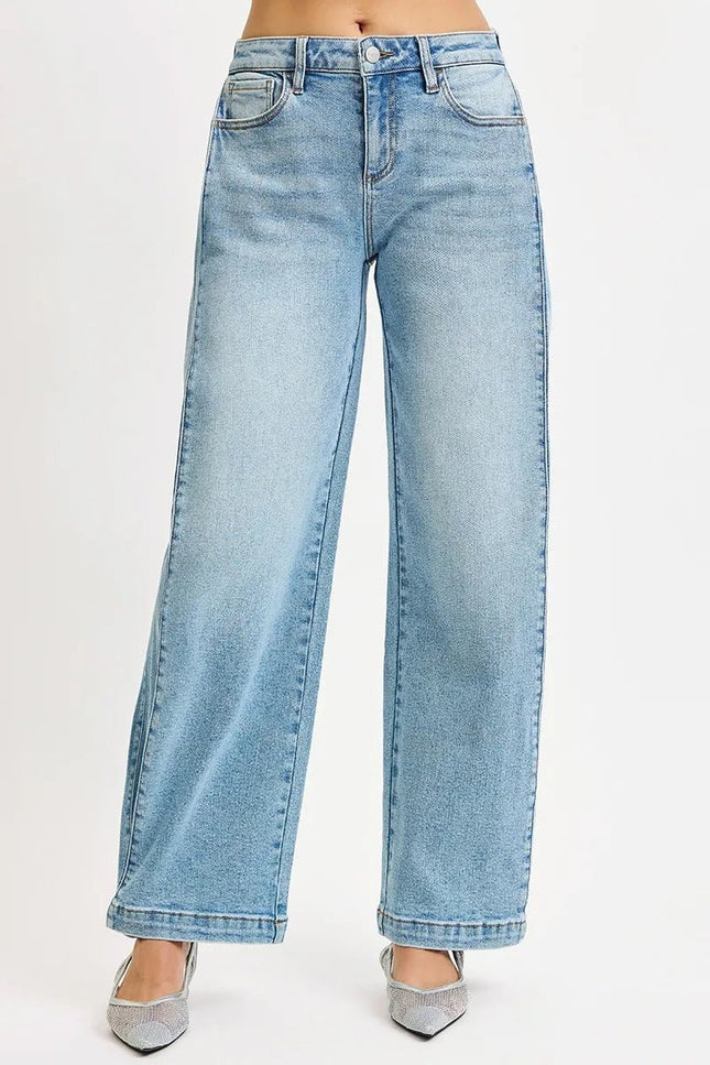 RISEN Mid Rise Wide Barrel Transferable Leg Snap Jeans - THE AMERICAN BLUE