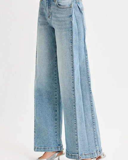 RISEN Mid Rise Wide Barrel Transferable Leg Snap Jeans - THE AMERICAN BLUE