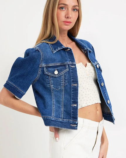 RISEN Puffed Short Sleeve Crop Denim Jackets - THE AMERICAN BLUE