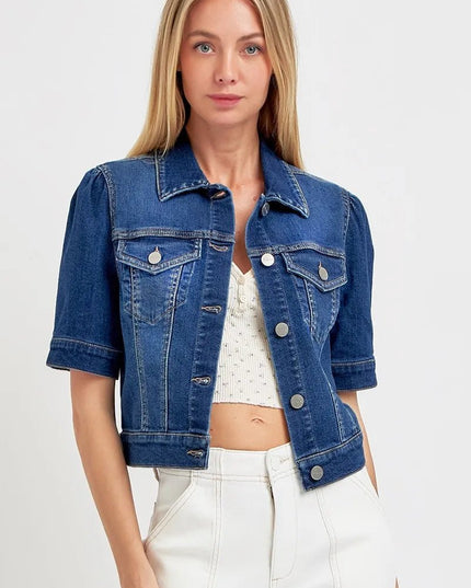 RISEN Puffed Short Sleeve Crop Denim Jackets - THE AMERICAN BLUE