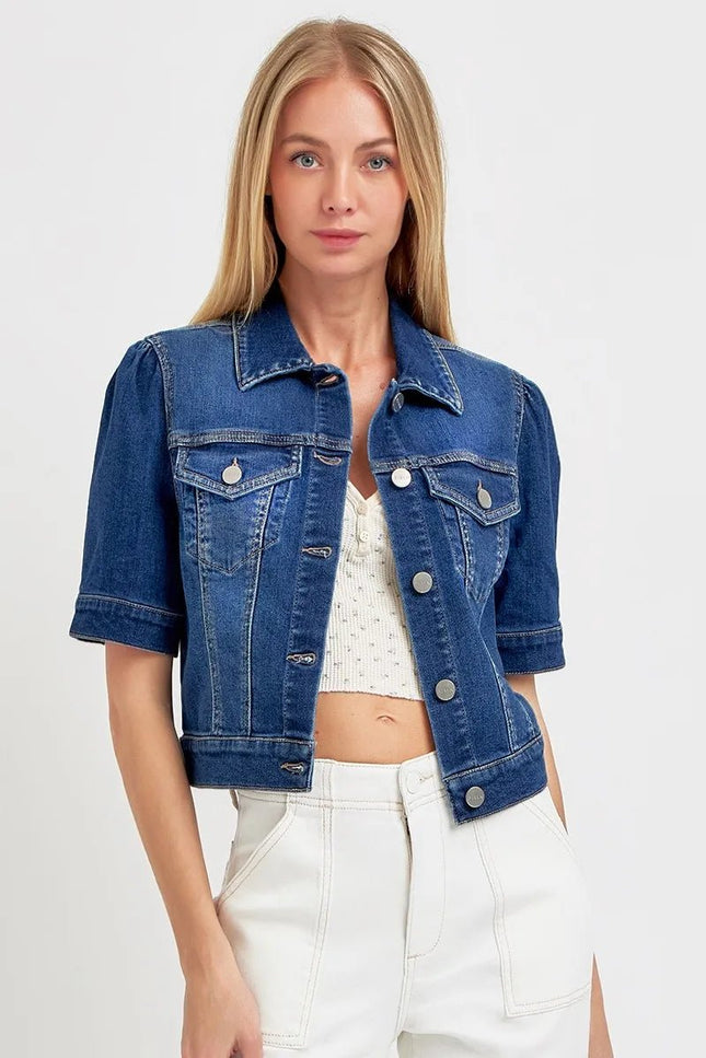 RISEN Puffed Short Sleeve Crop Denim Jackets - THE AMERICAN BLUE
