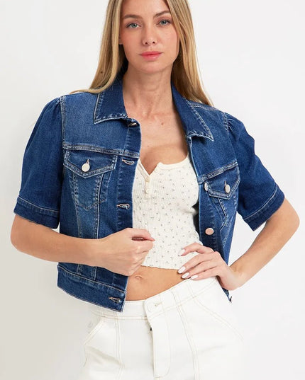 RISEN Puffed Short Sleeve Crop Denim Jackets - THE AMERICAN BLUE
