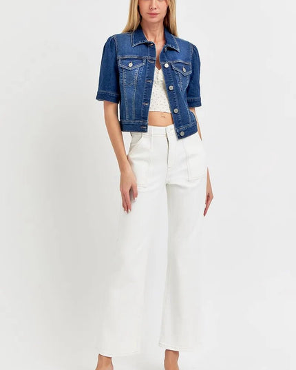 RISEN Puffed Short Sleeve Crop Denim Jackets - THE AMERICAN BLUE
