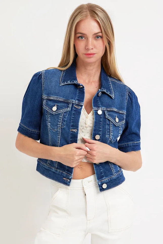 RISEN Puffed Short Sleeve Crop Denim Jackets - THE AMERICAN BLUE