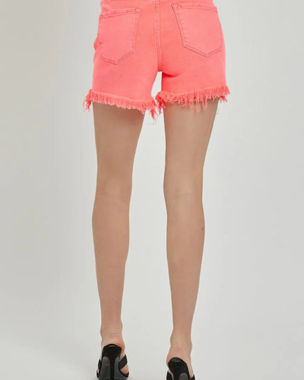 RISEN Raw Hem Asymmetrical Waist Denim Shorts - THE AMERICAN BLUE