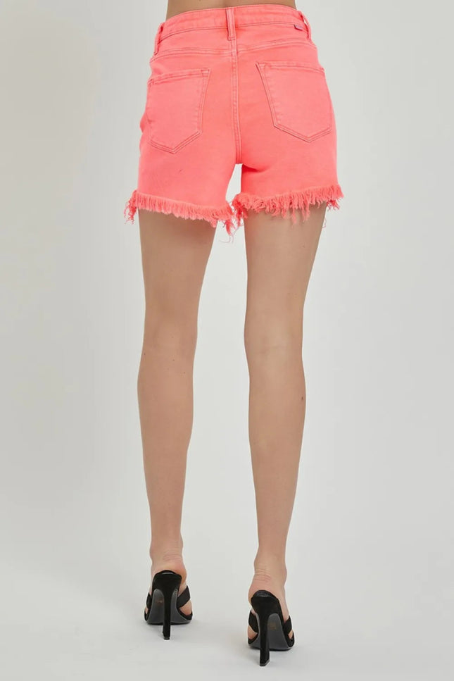 RISEN Raw Hem Asymmetrical Waist Denim Shorts - THE AMERICAN BLUE