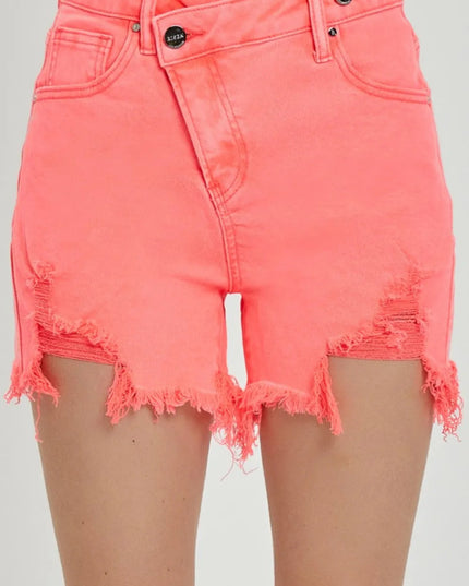 RISEN Raw Hem Asymmetrical Waist Denim Shorts - THE AMERICAN BLUE