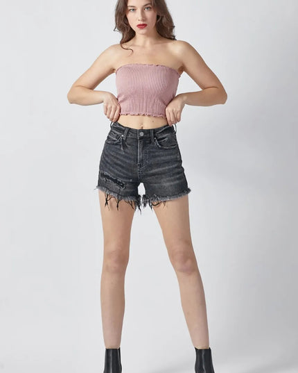 RISEN Raw Hem Denim Shorts with Pockets - THE AMERICAN BLUE