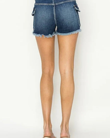 RISEN Raw Hem Denim Shorts with Pockets - THE AMERICAN BLUE
