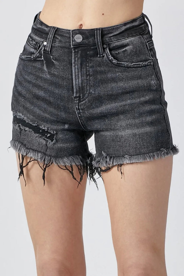 RISEN Raw Hem Denim Shorts with Pockets - THE AMERICAN BLUE