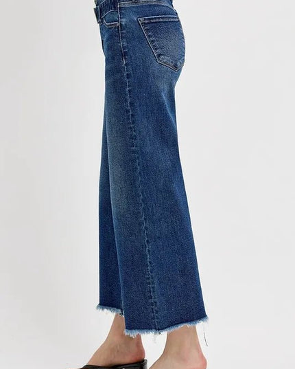 RISEN Raw Hem Wide Leg Attached Buckle Jeans - THE AMERICAN BLUE