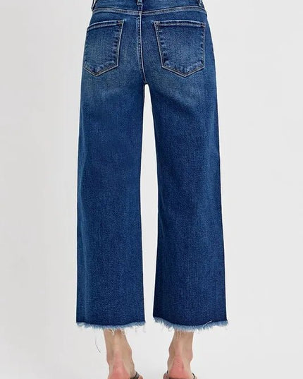 RISEN Raw Hem Wide Leg Attached Buckle Jeans - THE AMERICAN BLUE