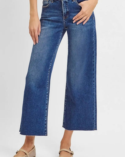 RISEN Raw Hem Wide Leg Cropped Jeans - THE AMERICAN BLUE