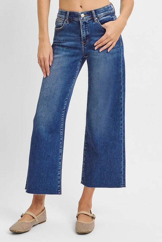 RISEN Raw Hem Wide Leg Cropped Jeans - THE AMERICAN BLUE