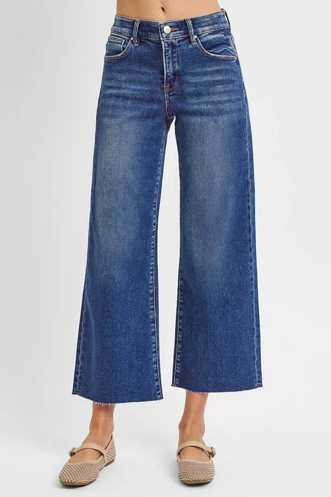 RISEN Raw Hem Wide Leg Cropped Jeans - THE AMERICAN BLUE