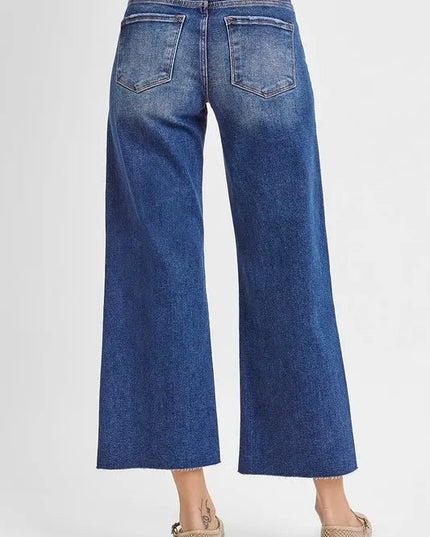 RISEN Raw Hem Wide Leg Cropped Jeans - THE AMERICAN BLUE
