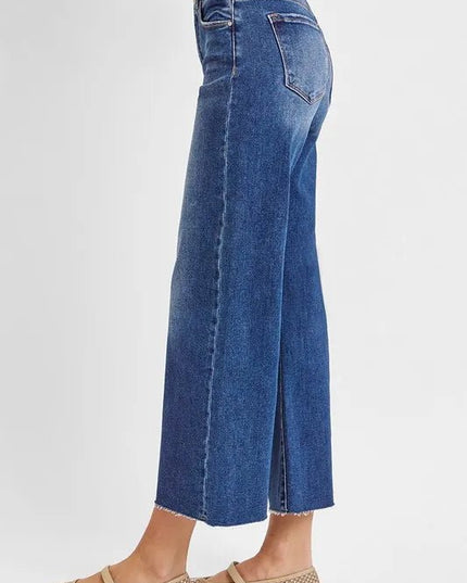 RISEN Raw Hem Wide Leg Cropped Jeans - THE AMERICAN BLUE