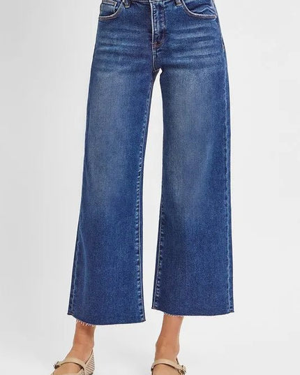 RISEN Raw Hem Wide Leg Cropped Jeans - THE AMERICAN BLUE