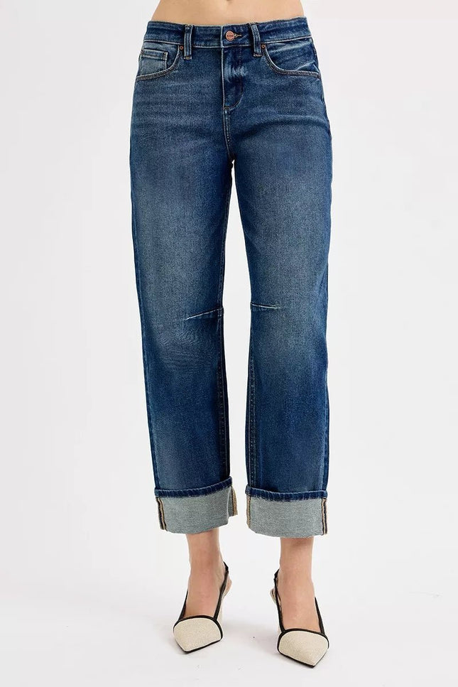 RISEN Slouchy Crop Barrel Cuffed Jeans - THE AMERICAN BLUE