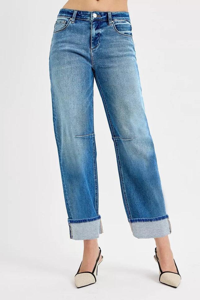 RISEN Slouchy Crop Barrel Cuffed Jeans - THE AMERICAN BLUE