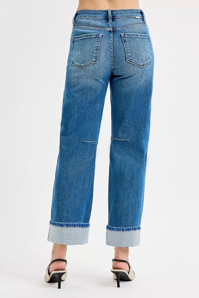 RISEN Slouchy Crop Barrel Cuffed Jeans - THE AMERICAN BLUE
