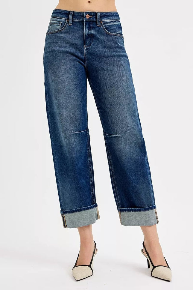 RISEN Slouchy Crop Barrel Cuffed Jeans - THE AMERICAN BLUE