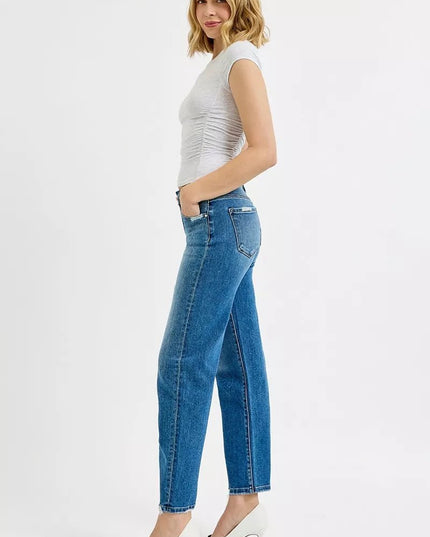 RISEN Tummy Control High Rise Ankle Slim Barrel Jeans - THE AMERICAN BLUE