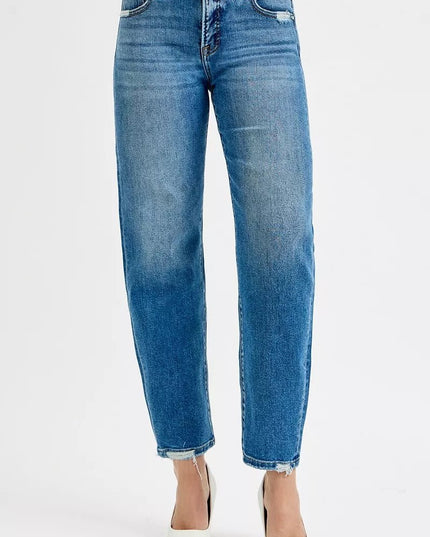 RISEN Tummy Control High Rise Ankle Slim Barrel Jeans - THE AMERICAN BLUE