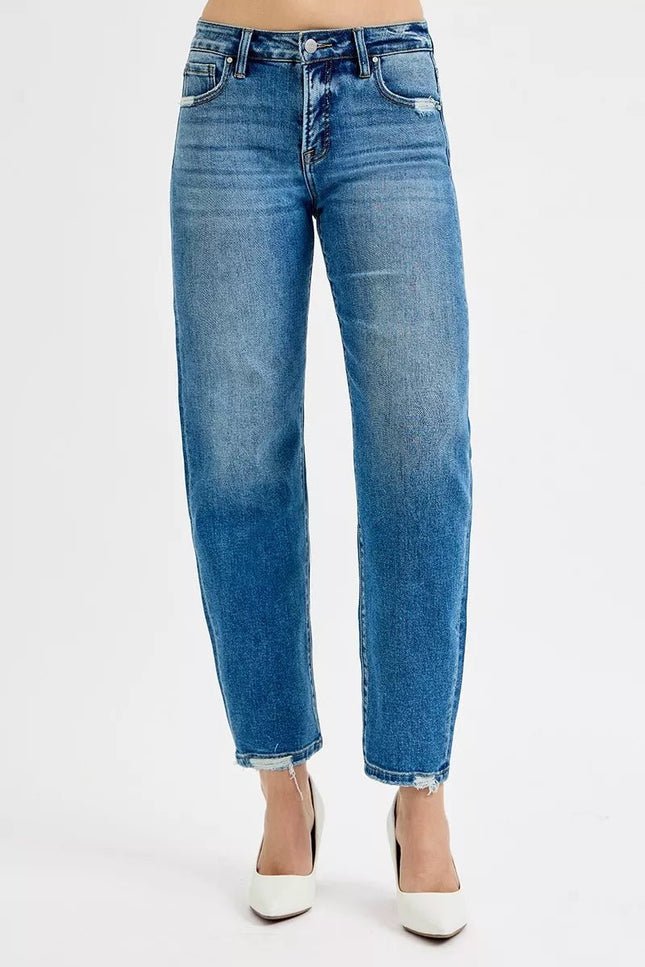 RISEN Tummy Control High Rise Ankle Slim Barrel Jeans - THE AMERICAN BLUE