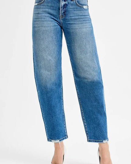 RISEN Tummy Control High Rise Ankle Slim Barrel Jeans - THE AMERICAN BLUE
