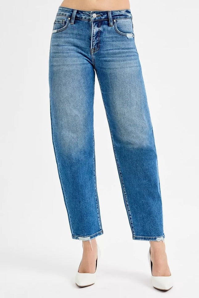 RISEN Tummy Control High Rise Ankle Slim Barrel Jeans - THE AMERICAN BLUE