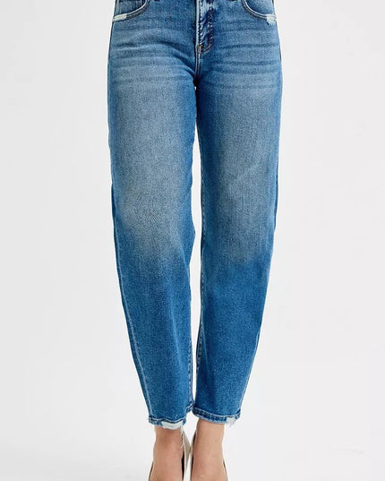 RISEN Tummy Control High Rise Ankle Slim Barrel Jeans - THE AMERICAN BLUE