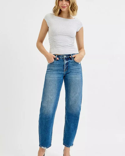 RISEN Tummy Control High Rise Ankle Slim Barrel Jeans - THE AMERICAN BLUE