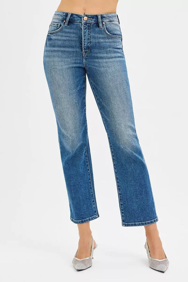 RISEN Tummy Control High Rise Crop Straight Jeans - THE AMERICAN BLUE