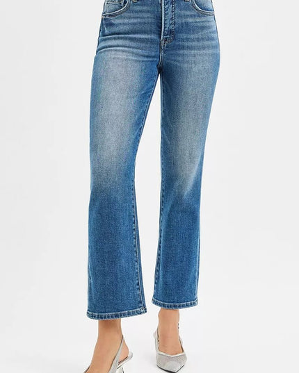 RISEN Tummy Control High Rise Crop Straight Jeans - THE AMERICAN BLUE