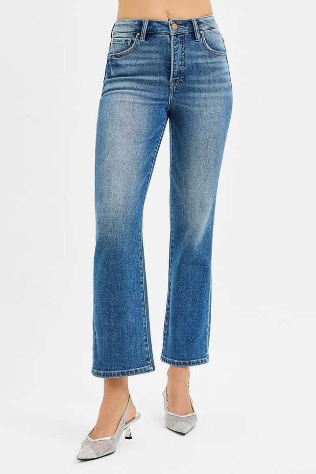 RISEN Tummy Control High Rise Crop Straight Jeans - THE AMERICAN BLUE
