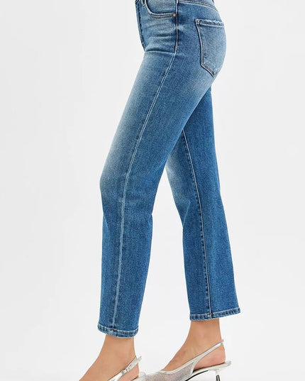 RISEN Tummy Control High Rise Crop Straight Jeans - THE AMERICAN BLUE