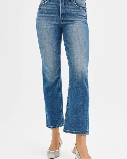 RISEN Tummy Control High Rise Crop Straight Jeans - THE AMERICAN BLUE