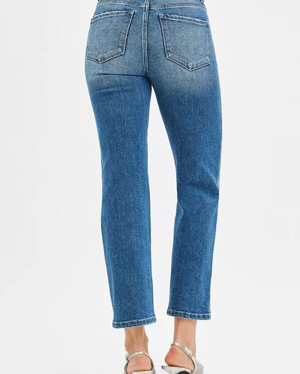 RISEN Tummy Control High Rise Crop Straight Jeans - THE AMERICAN BLUE