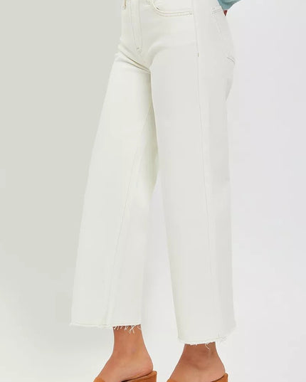RISEN Tummy Control High Rise Crop Wide Jeans - THE AMERICAN BLUE