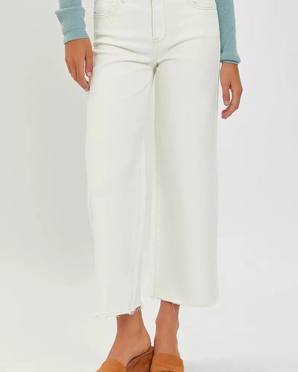 RISEN Tummy Control High Rise Crop Wide Jeans - THE AMERICAN BLUE