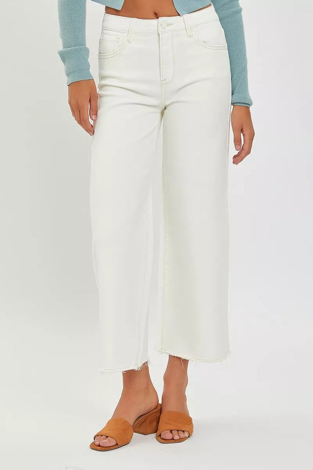 RISEN Tummy Control High Rise Crop Wide Jeans - THE AMERICAN BLUE