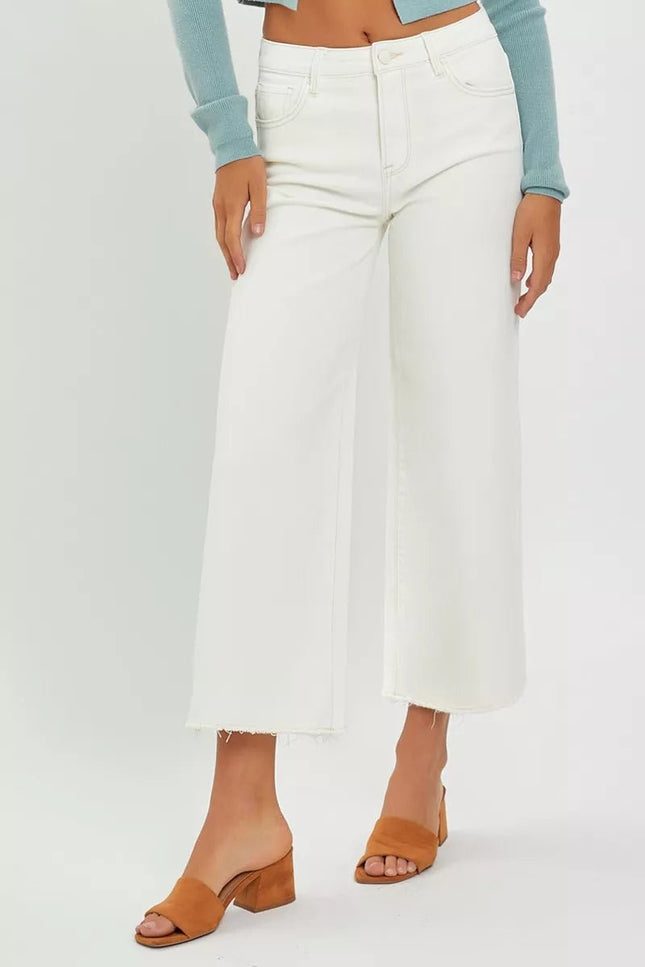 RISEN Tummy Control High Rise Crop Wide Jeans - THE AMERICAN BLUE